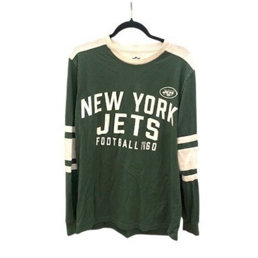 NFL New York Jets Long Sleeve T-Shirt Mens Large Green Cream Striped Football L